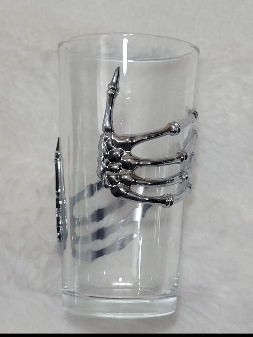 Halloween Cocktail Shaker Glass & Silver Skeleton Hands NEW Highball Glass